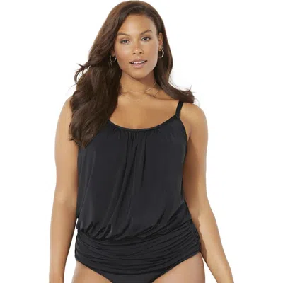 Swimsuits For All Lightweight Scoop Neck Blouson Tankini Top In Multi