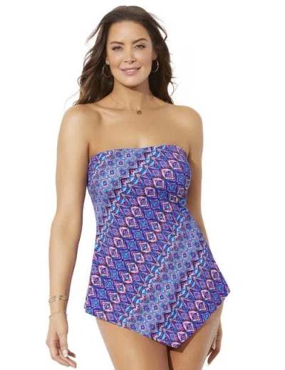 Swimsuits For All Longer Length Scarf Bandeau Tankini Top In Blue