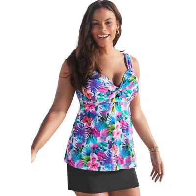 Swimsuits For All Longer Length Twist Front Tankini Top In Blue