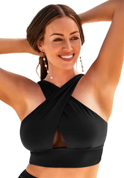 Swimsuits For All Longline High Neck Bikini Top In Black