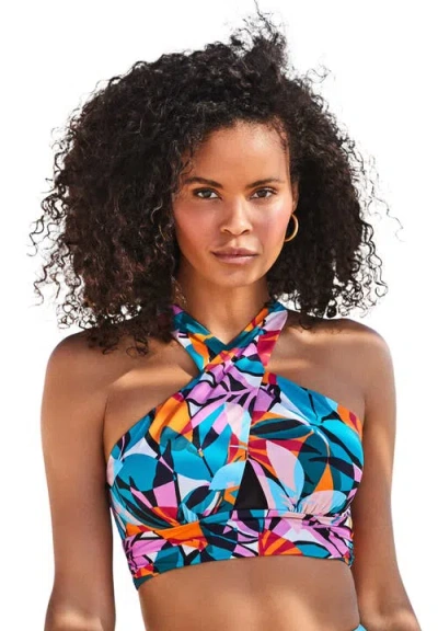 Swimsuits For All Longline High Neck Bikini Top In Multi