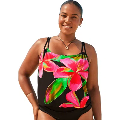 Swimsuits For All Loop Strap Blouson Tankini Top In Multi