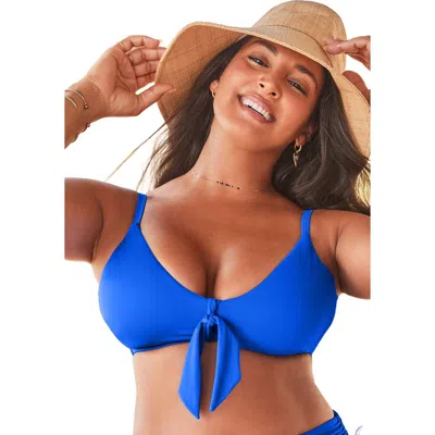 Swimsuits For All Mentor Tie Front Bikini Top In Blue