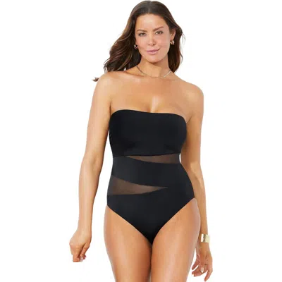 Swimsuits For All Mesh Wrap Bandeau One Piece Swimsuit In Black