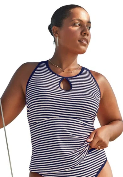 Swimsuits For All Metallic Lurex High Neck Tankini Top In Gray
