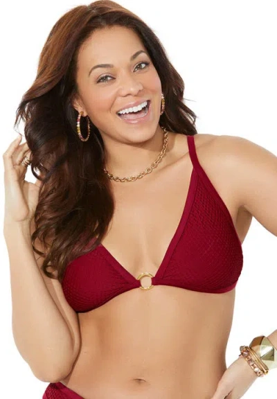 Swimsuits For All O-ring Knit Mesh Overlay Bikini Top In Red
