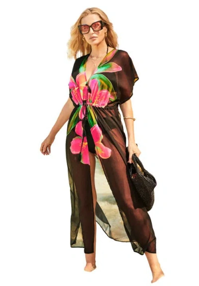 Swimsuits For All Open Front Tie-waist Maxi Cover Up In Brown