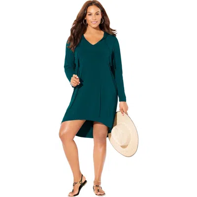 Swimsuits For All Pack & Go Wrinkle-resistant Cover Up Hoodie Dress In Green