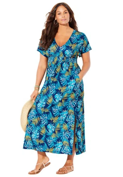 Swimsuits For All Pack & Go Wrinkle-resistant Maxi Cover Up Dress In Blue