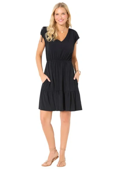 Swimsuits For All Pack & Go Wrinkle-resistant V-neck Short Sleeve Cover Up Dress In Black