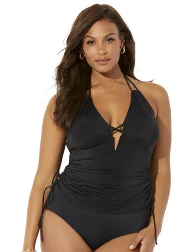 Swimsuits For All Plunge Tankini Top In Blue