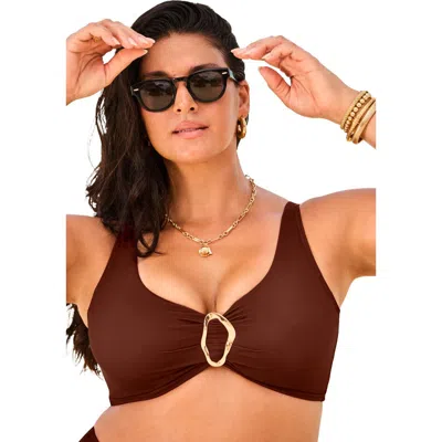Swimsuits For All Ring Front Underwire Bikini Top In Brown