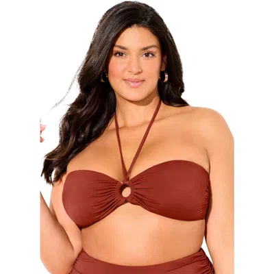Swimsuits For All Ruched Ring Bandeau Bikini Top In Brown