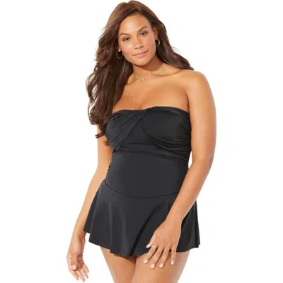 Swimsuits For All Ruched Skirted Bandeau Swimdress In Black