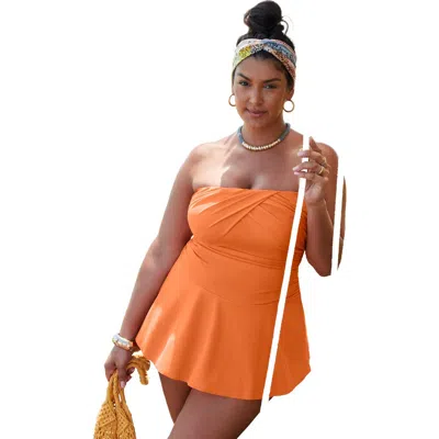 Swimsuits For All Ruched Skirted Bandeau Swimdress In Gold
