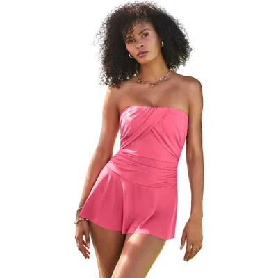 Swimsuits For All Ruched Skirted Bandeau Swimdress In Pink