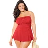 Swimsuits For All Ruched Skirted Bandeau Swimdress In Red