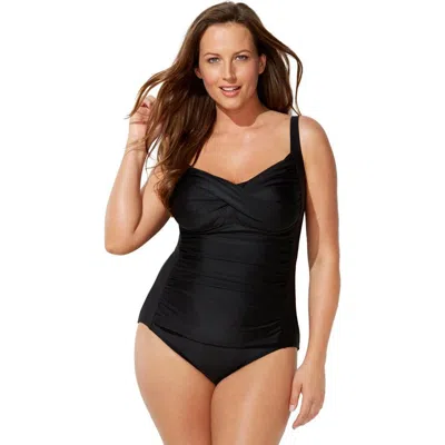 Swimsuits For All Ruched Twist Front One Piece Swimsuit In Black