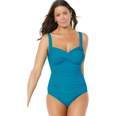 Swimsuits For All Ruched Twist Front One Piece Swimsuit In Blue