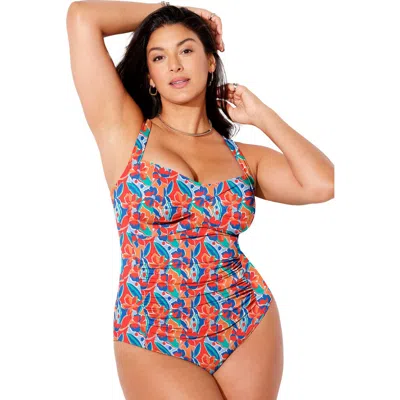 Swimsuits For All Ruched Twist Front One Piece Swimsuit In Multi