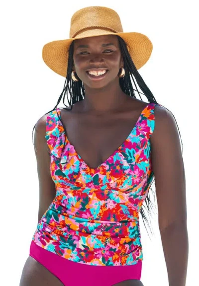 Swimsuits For All Ruffle V-neck Tankini Top In Multi