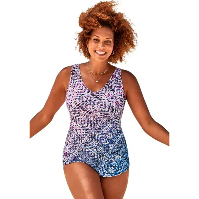 Swimsuits For All Sarong Front One Piece Swimsuit In Blue