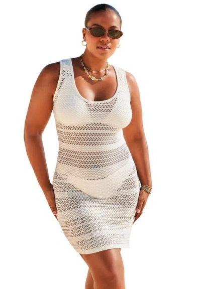 Swimsuits For All Scallop Crochet Cover Up Dress In Neutral