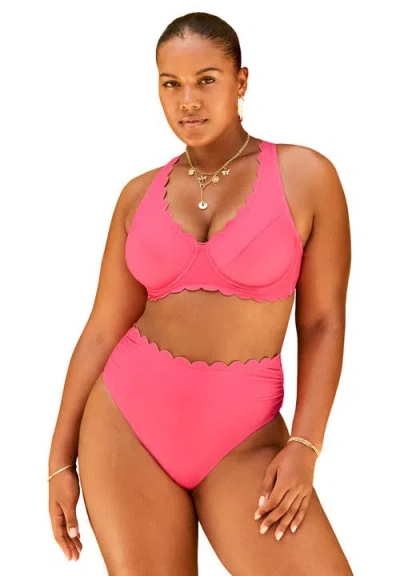 Swimsuits For All Scallop Trim Underwire Bikini Top In Pink