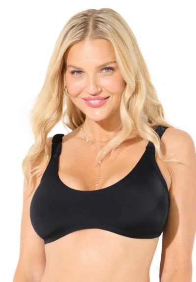 Swimsuits For All Scoop Neck Shirred Bikini Top In Black