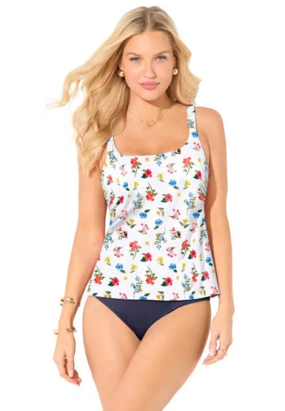 Swimsuits For All Scoop Neck Shirred Tankini Top In Multi