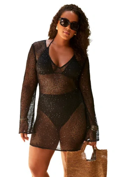 Swimsuits For All Sequin V-neck Cover Up Dress In Black