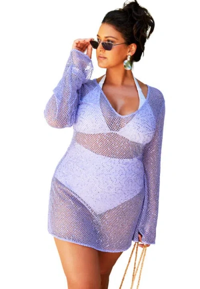 Swimsuits For All Sequin V-neck Cover Up Dress In Purple