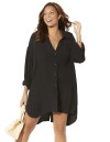 Swimsuits For All Shea High-low Button Front Cover Up Shirt In Black
