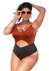 Swimsuits For All Shimmer Chain Accent Cut Out One Piece Swimsuit In Orange