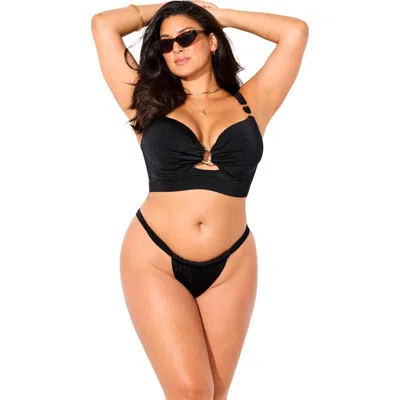 Swimsuits For All Shimmer Ring Bra Sized Underwire Bikini Top In Black