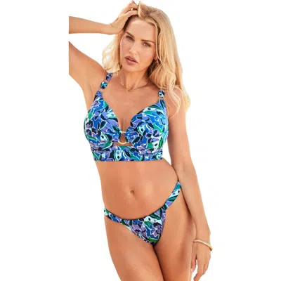 Swimsuits For All Shimmer Ring Bra Sized Underwire Bikini Top In Blue
