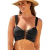 Swimsuits For All Shimmer Shirred Ring Bandeau Bikini Top In Black
