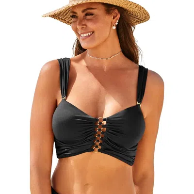 Swimsuits For All Shimmer Shirred Ring Bandeau Bikini Top In Black