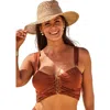 Swimsuits For All Shimmer Shirred Ring Bandeau Bikini Top In Brown