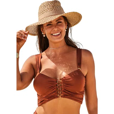 Swimsuits For All Shimmer Shirred Ring Bandeau Bikini Top In Brown