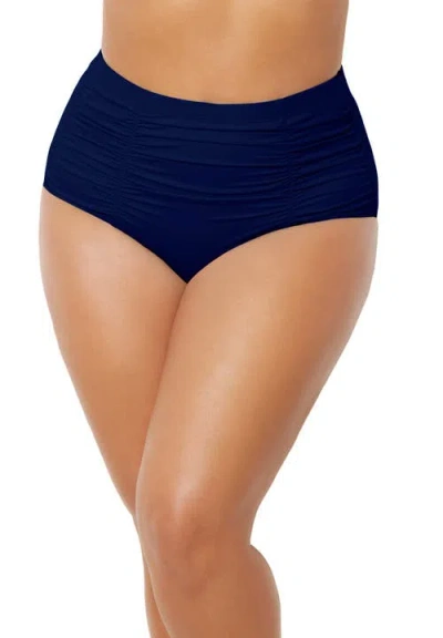 Swimsuits For All Shirred High Waist Swim Brief In Blue
