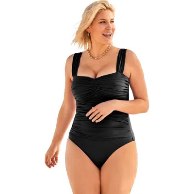 Swimsuits For All Shirred Sweetheart One Piece Swimsuit In Black