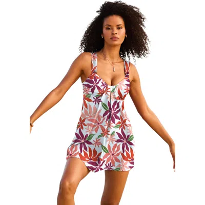 Swimsuits For All Shirred Sweetheart Two Piece Swimdress In Pomegranate Wildflower