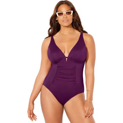 Swimsuits For All Shirred Underwire One Piece Swimsuit In Brown