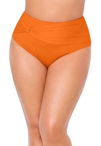 Swimsuits For All Side Knot Drape Overlay High Waist Bikini Brief In Orange