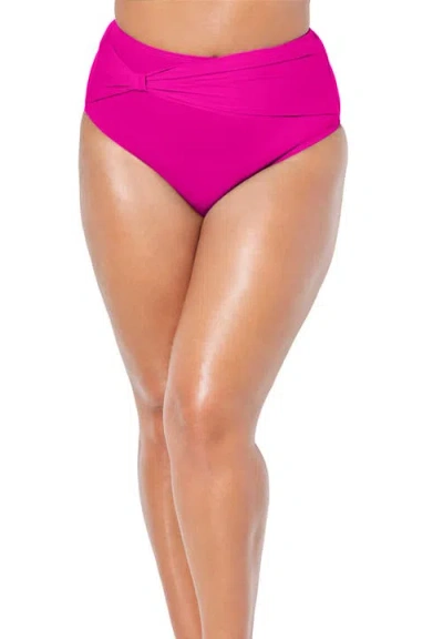 Swimsuits For All Side Knot Drape Overlay High Waist Bikini Brief In Pink