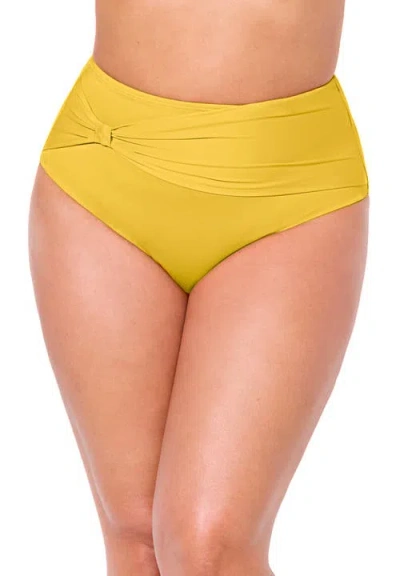Swimsuits For All Side Knot Drape Overlay High Waist Swim Brief In Yellow