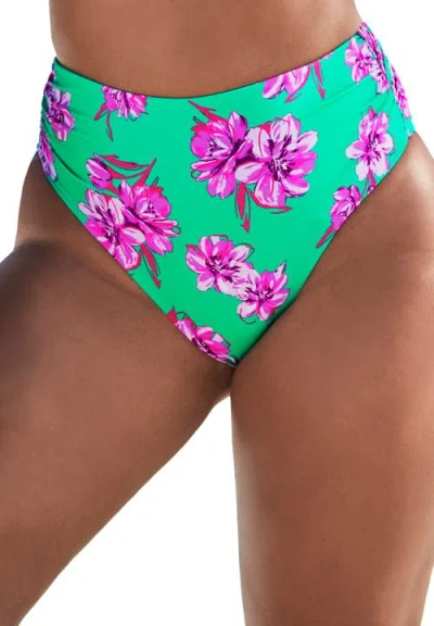 Swimsuits For All Side Shirred High Waist Swim Brief In Green