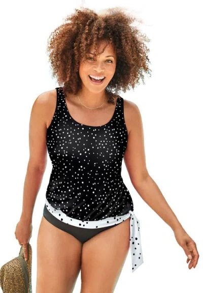 Swimsuits For All Side Tie Blouson Tankini Top In Black