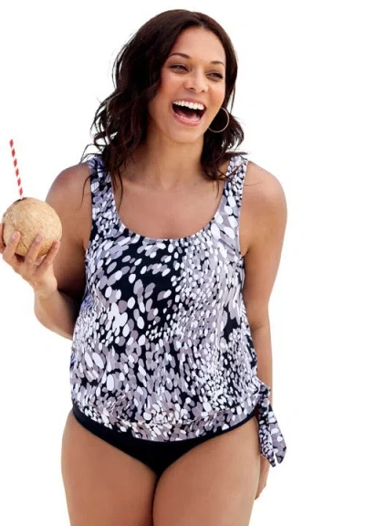 Swimsuits For All Side Tie Blouson Tankini Top In Black